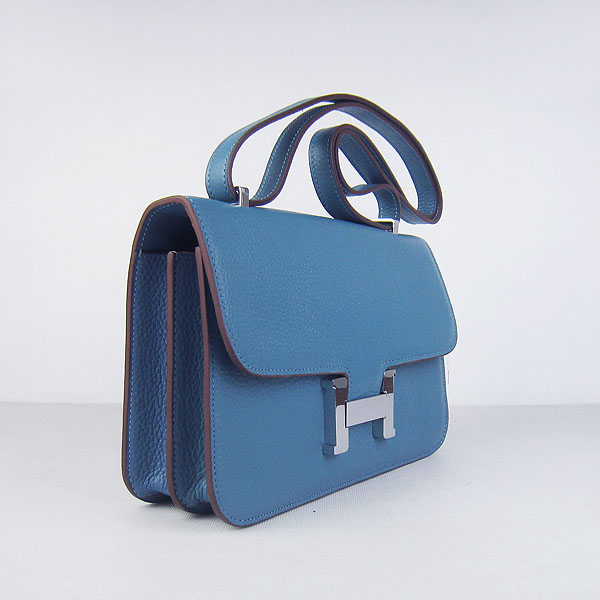 7A Hermes Constance Togo Leather Single Bag Blue Silver Hardware H020 - Click Image to Close